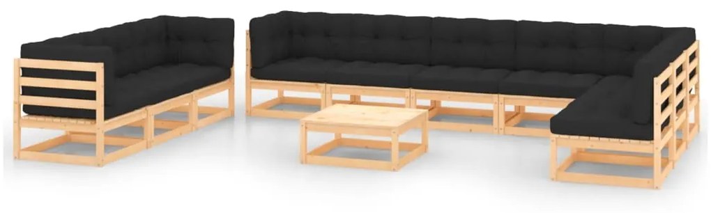 vidaXL 11 pcs conj. lounge jardim c/ almofadões antracite pinho maciço