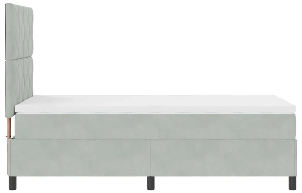 Cama Box com Colchão e Luz LED Cinza Claro 90x200 cm Veludo