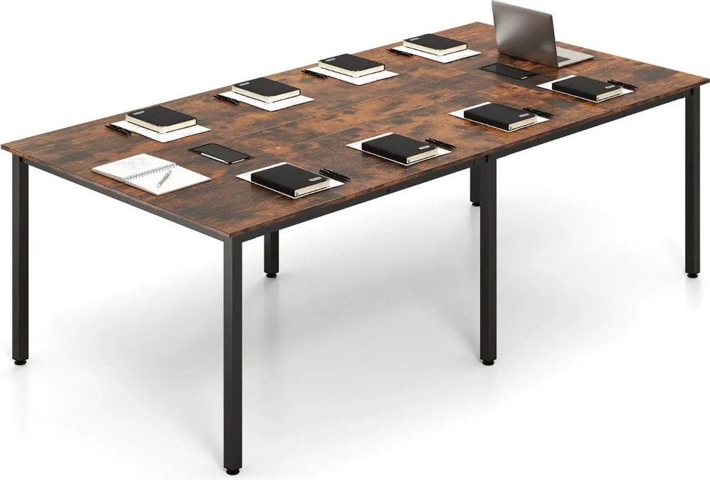 Mesa de reunião 240 x 120 cm retangular para 10 pessoas Secretária com 2 passas-cabos Escritório Sala de reuniões Castanho e preto