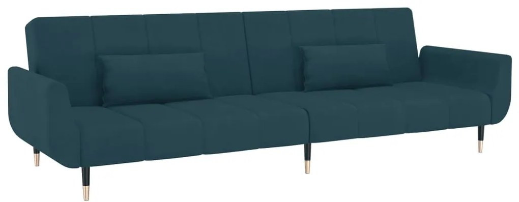 Sofá-cama 2 lugares com duas almofadas veludo azul