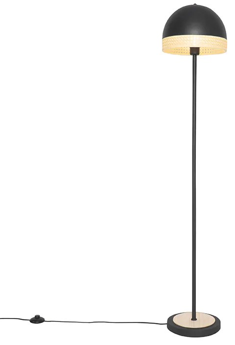 Candeeiro de pé oriental preto com vime 30 cm - Magna Rattan Oriental