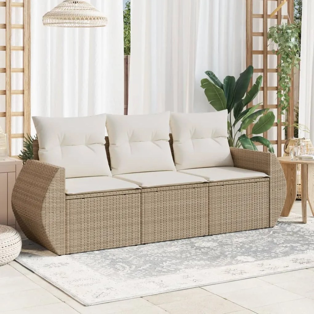 vidaXL 3 pcs conjunto de sofás p/ jardim com almofadões vime PE bege