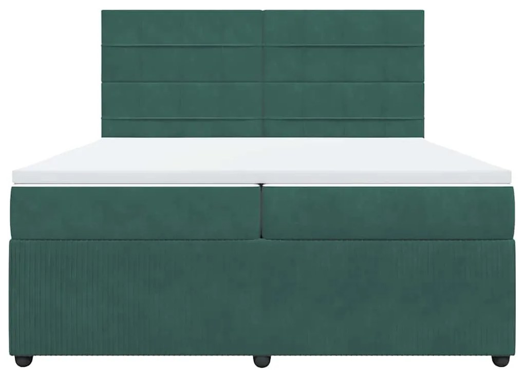Cama com molas/colchão 200x200 cm veludo verde-escuro