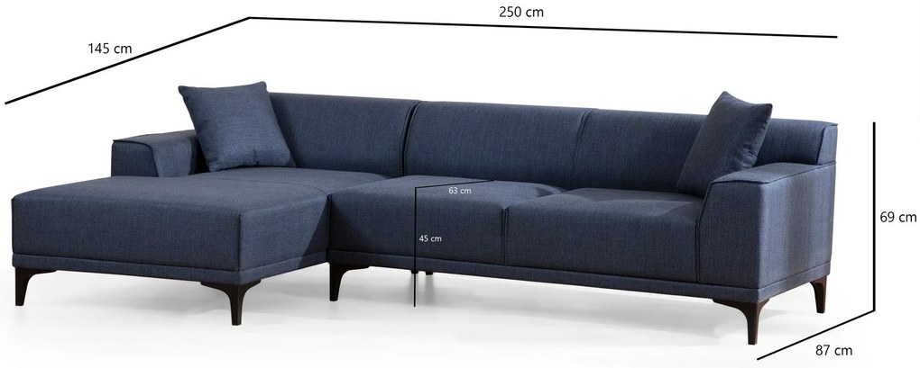 Sofá de Canto Petra – Azul – 145 x 250 cm