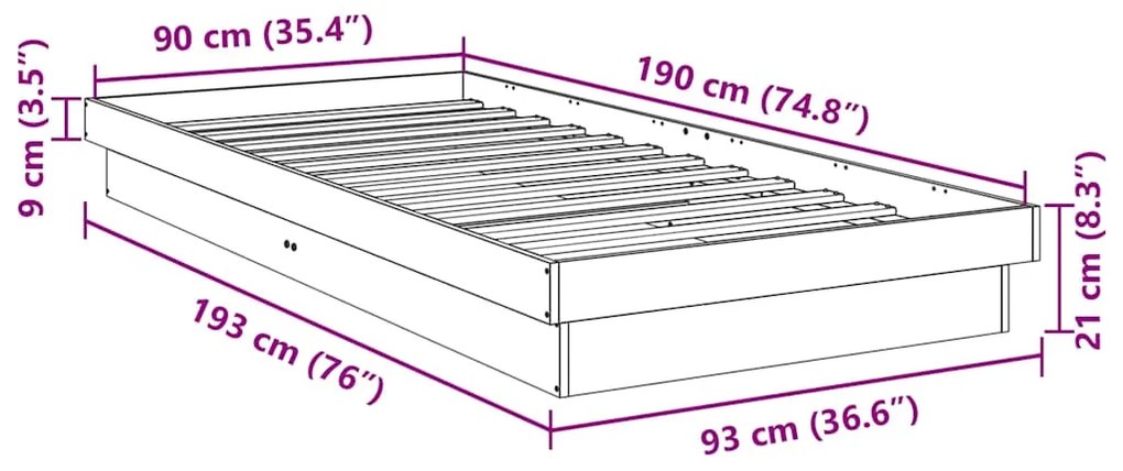 Estrutura de cama sem colchão 90x190 cm Carvalho de maciça