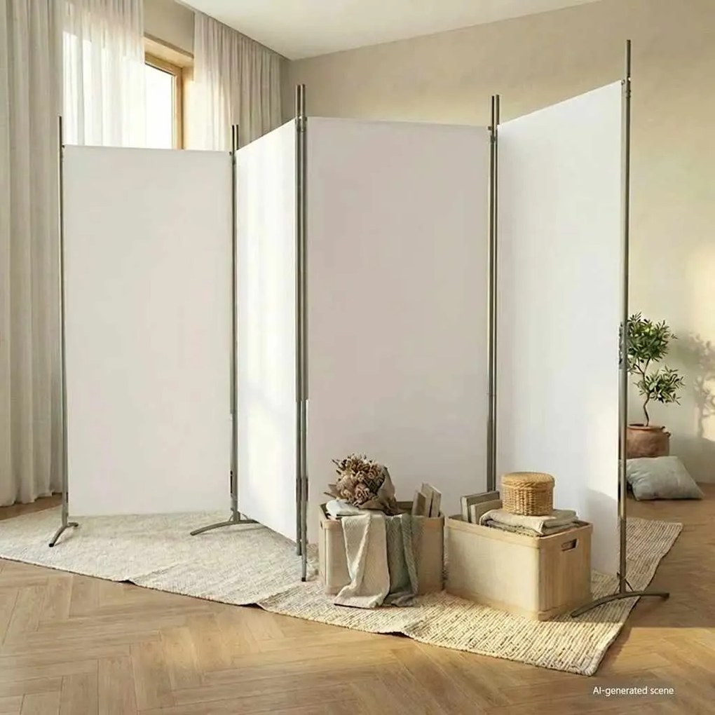 350262 vidaXL Biombo com 4 painéis 346x180 cm tecido branco