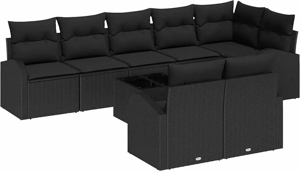 vidaXL Conjunto de Sofá de Jardim com almofada 9 pcs Preto vime PE