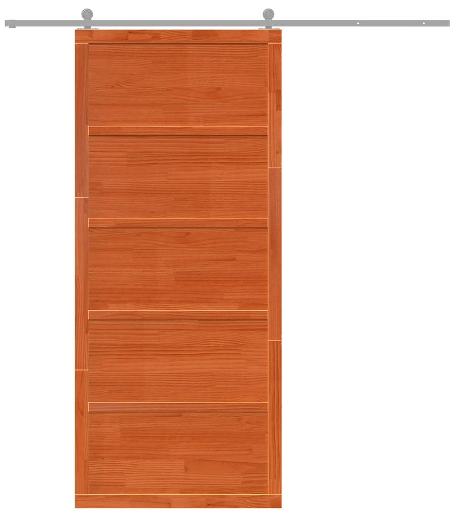 Porta de Celeiro Castanho Encerado 80x208 cm Madeira Sólida Pinho