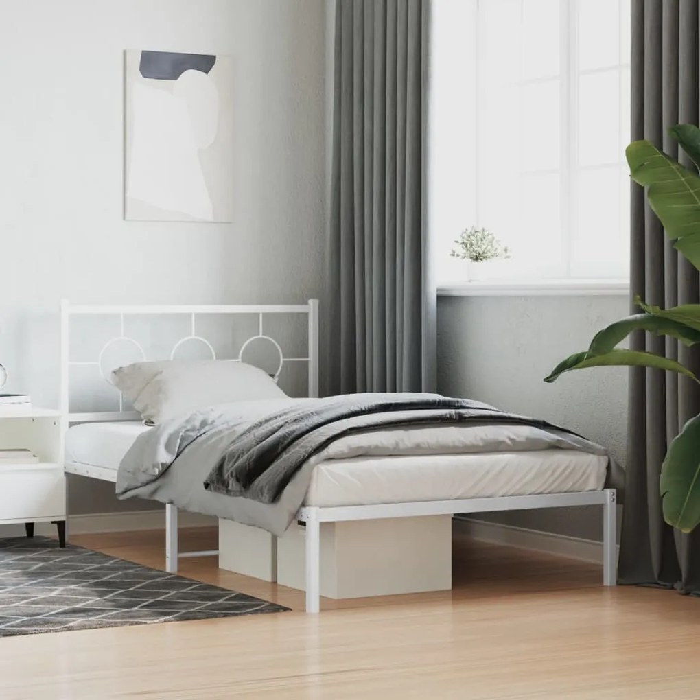 Estrutura de cama em metal com cabeceira 107x203 cm branco