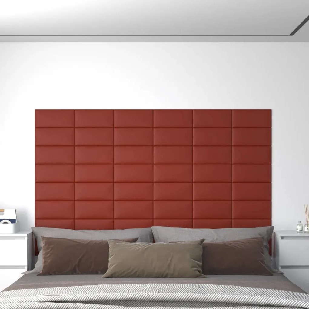 vidaXL Painel parede 12 pcs 30x15 cm couro art. 0,54 m² vermelho tinto