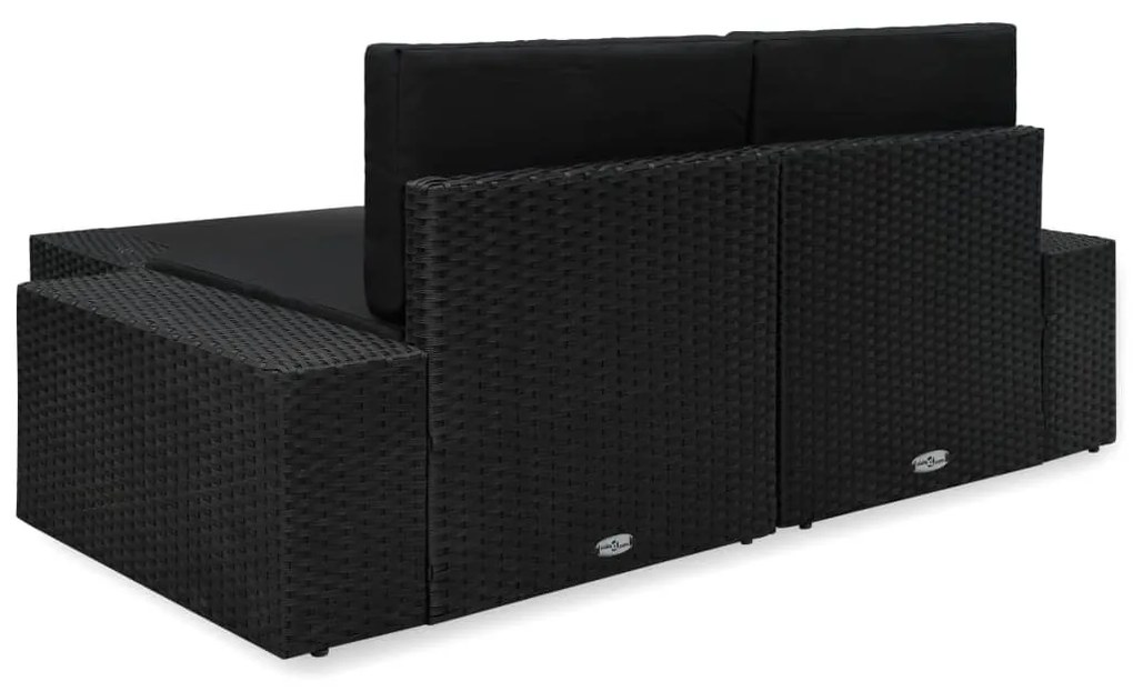 3 pcs conjunto lounge para jardim vime PE preto