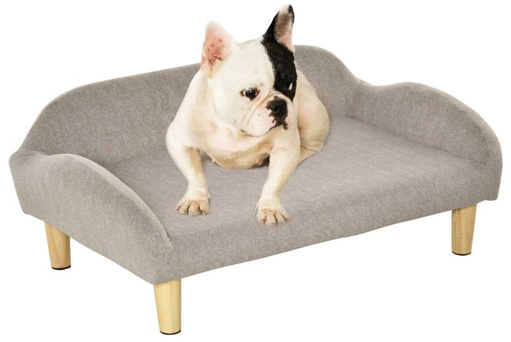 PawHut Sofá para Animais de Estimação em Veludo Suave Sofá Cama para Cães Gatos Médios e Pequenos Acolchoado Grosso Pés de Madeira 70x40x28cm Bege