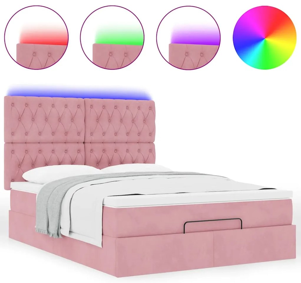 Estrutura de cama otomana com colchões 140x190 cm veludo rosa