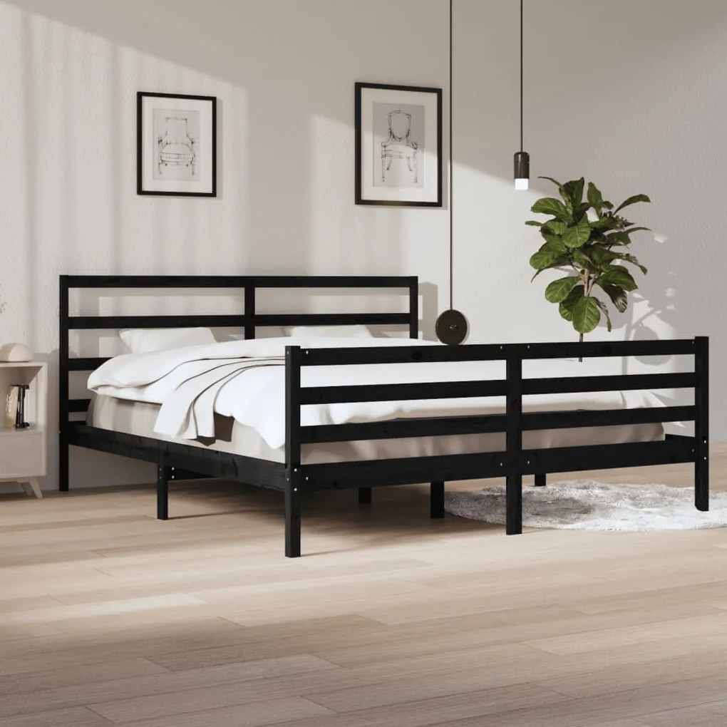 vidaXL Estrutura de cama 200x200 cm pinho maciço preto