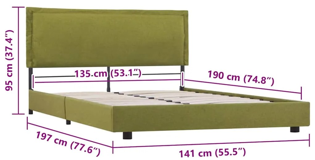 Estrutura para cama sem colchão 135x190 cm tecido verde
