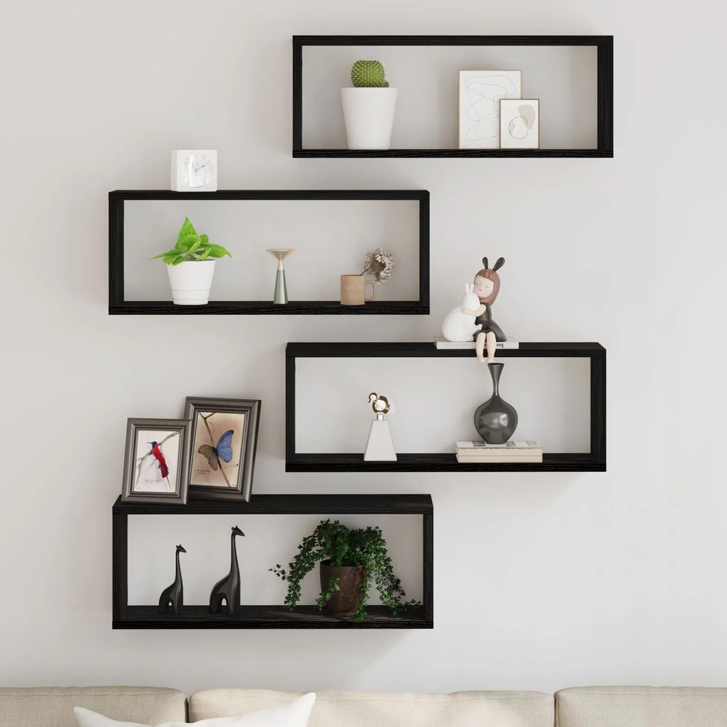 Conjunto de Prateleiras vidaXL de 4 - Carvalho Preto - 60x15x23 cm - F