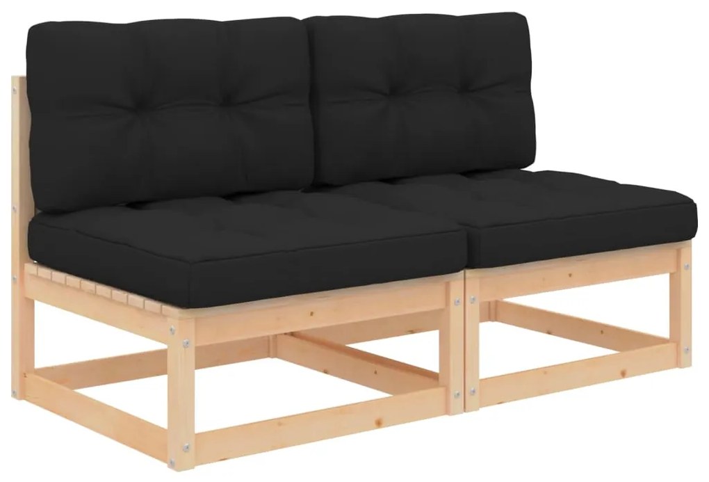 807290 vidaXL Sofás de centro p/ jardim c/ almofadões 2 pcs pinho maciço