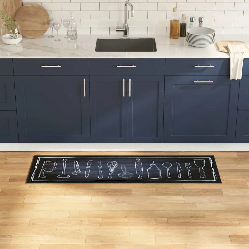 vidaXL Tapete de Cozinha Toile Preto 150 x 45 cm Veludo