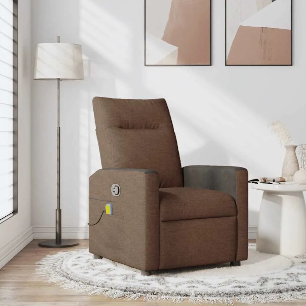 vidaXL Poltrona de massagens reclinável tecido castanho