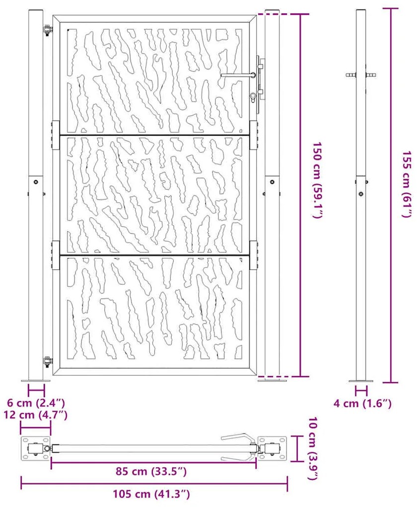 Portão de jardim 105x155 cm projeto de traço de aço resistente