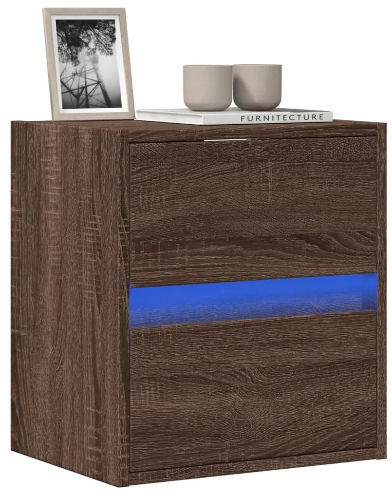 Móvel de parede p/ TV c/ luzes LED 41x31x45cm carvalho castanho