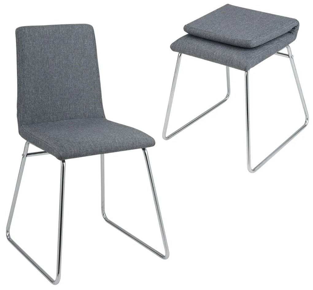 Conjunto 2 Cadeiras de Jantar Modernas Estofadas com Encosto Dobrável e Estrutura Metálica 52 x 47 x 88 cm Cinza