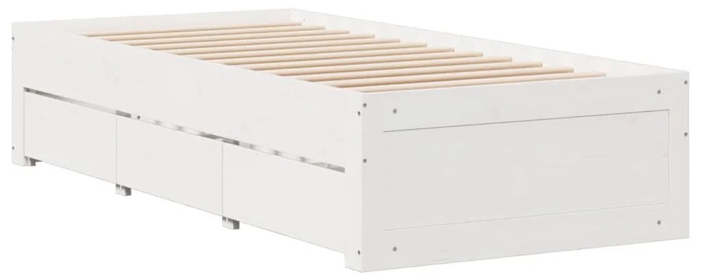 Cama sem colchão com gavetas 75x190 cm pinho maciço branco
