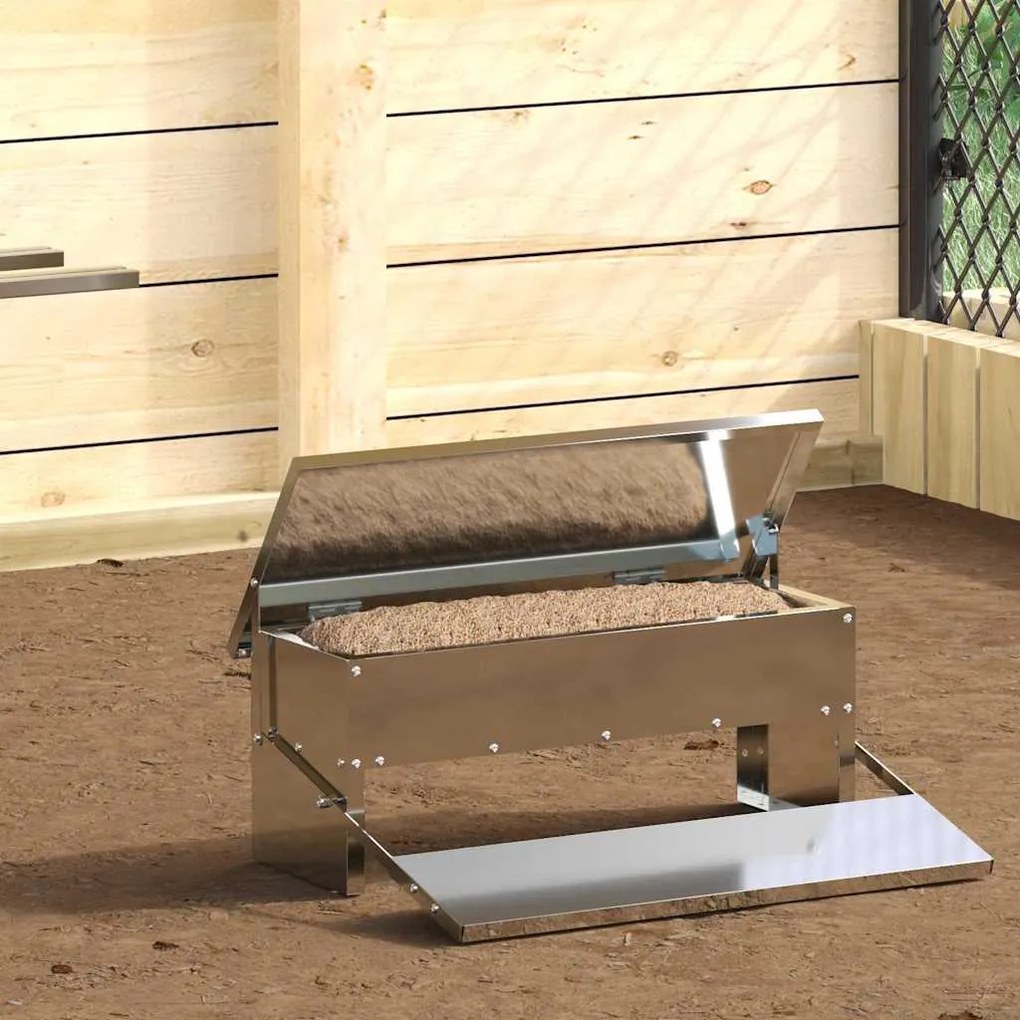 vidaXL Comedouro de Pedal para Frango Prateado 48,5 x 39,5 x 19 cm