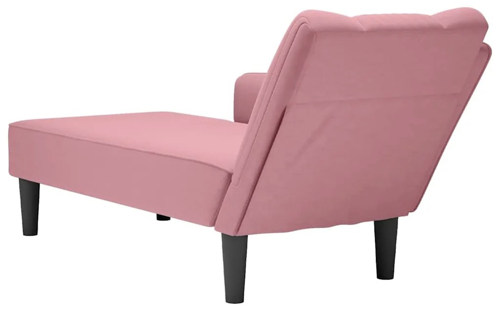 Chaise-longue com apoio de braço direito veludo rosa