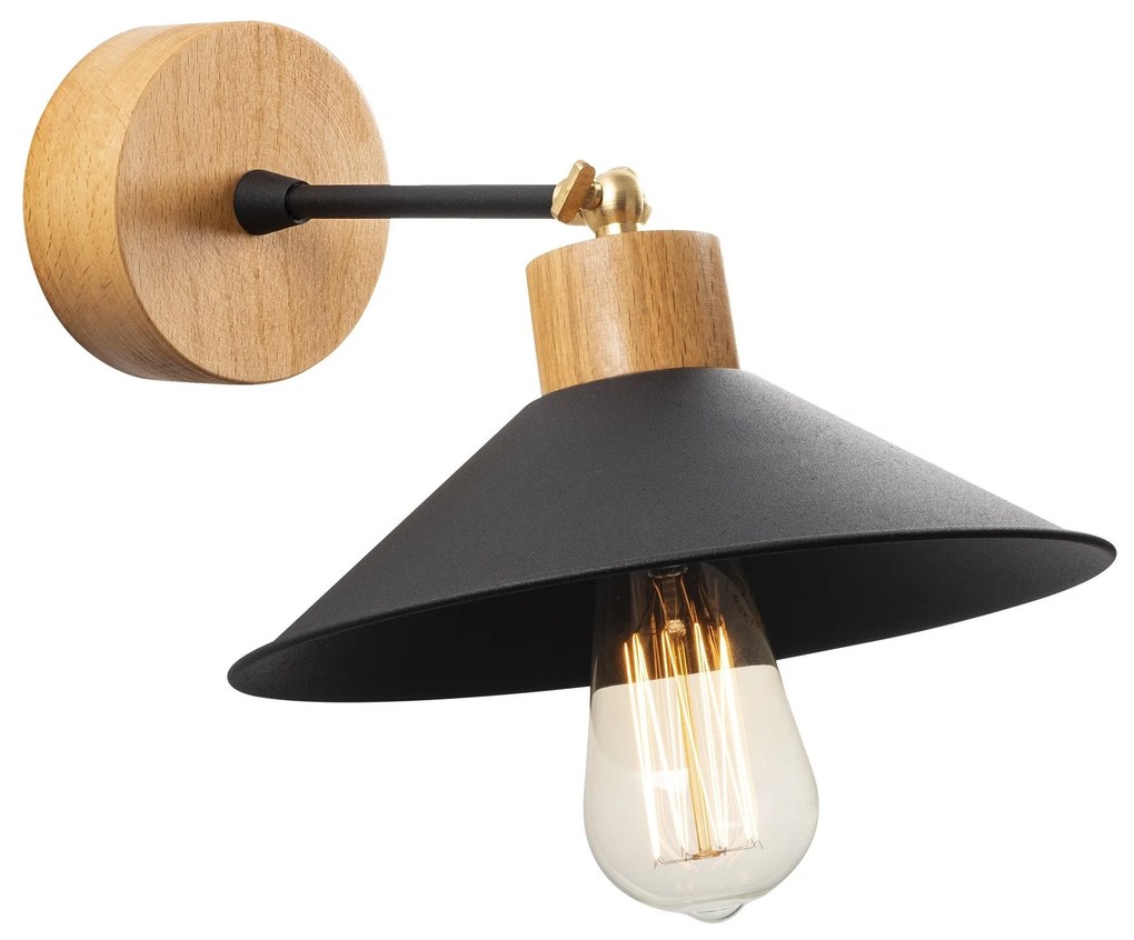 Aplique de Parede Manavgat – Preto e Carvalho – 24 cm
