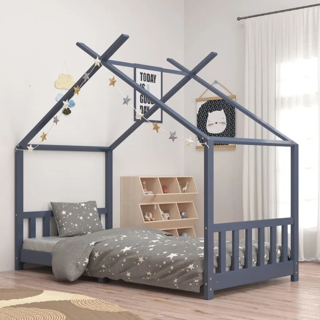 283372 vidaXL Estrutura de cama para crianças 90x200 cm pinho maciço cinzento