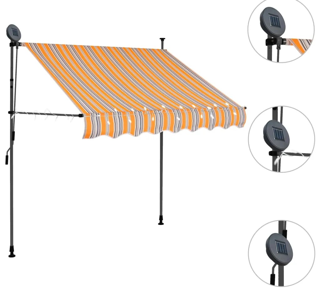 Toldo retrátil manual com LED 100 cm amarelo e azul