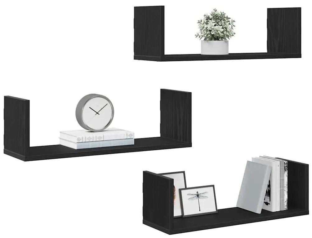 Prateleiras de parede 3 pcs deriv. de madeira carvalho preto