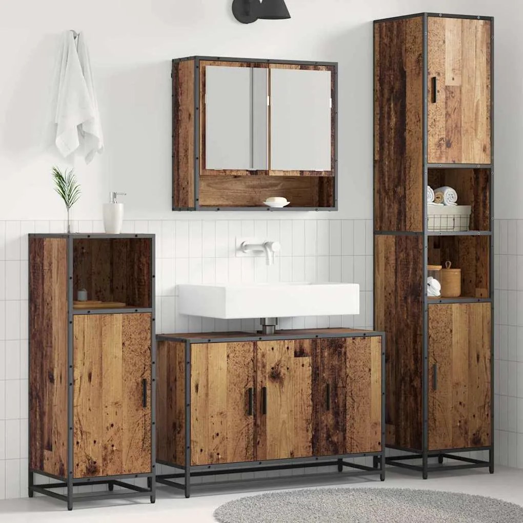 vidaXL Conjunto de Móveis para Banheiro com porta 4 pcs Madeira Antiga