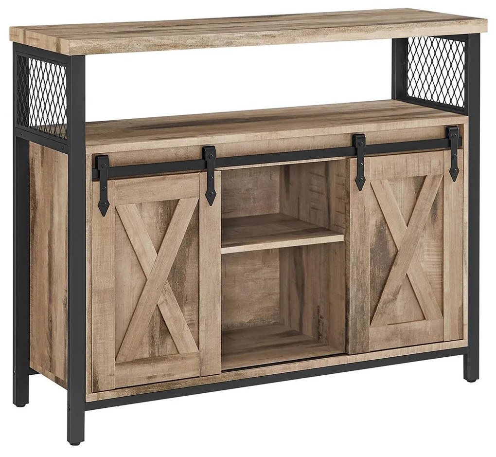 Aparador de cozinha com portas deslizantes em estilo rústico | VASAGLE | 100 x 33 x 80 cm | preto | LSC092B50.