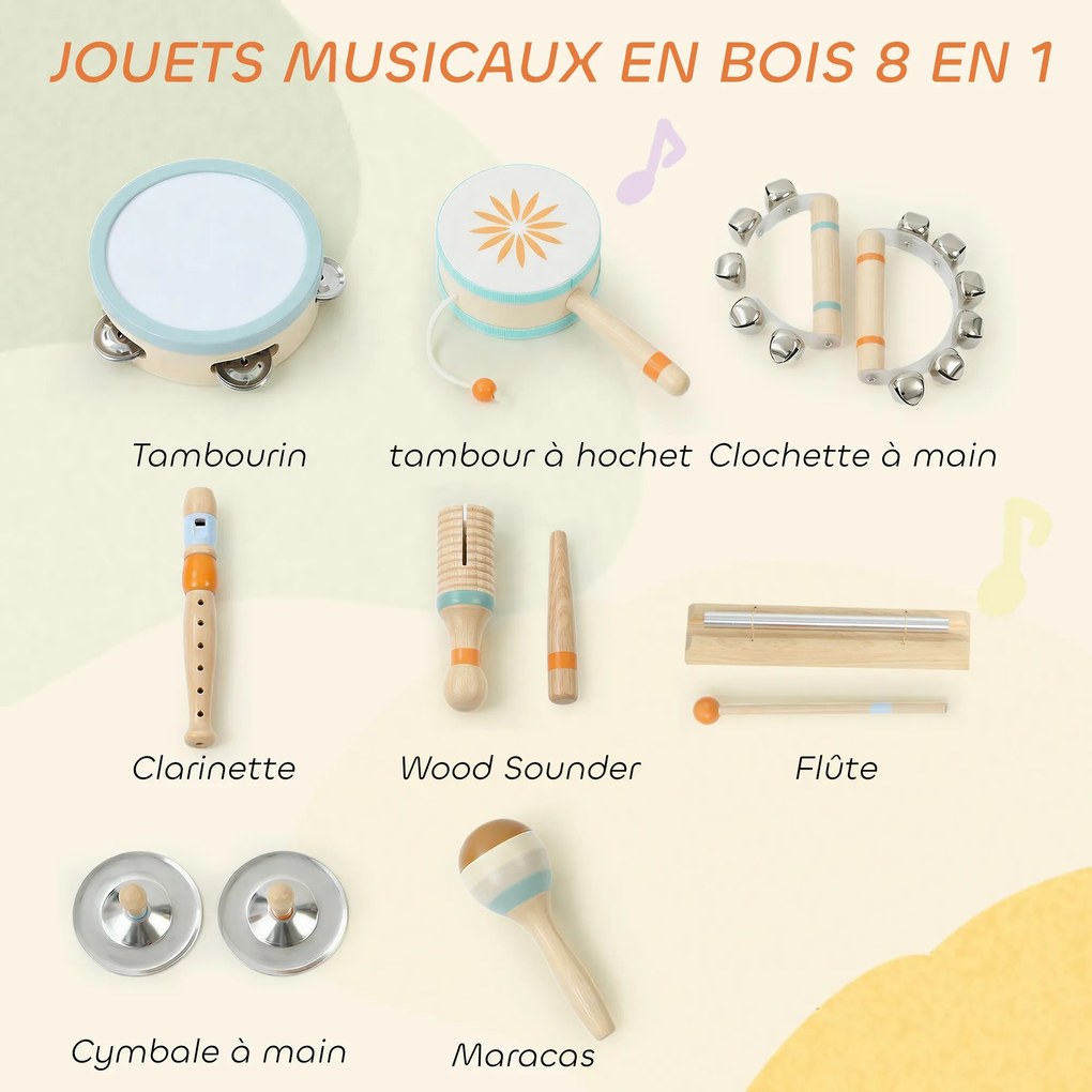 Instrumentos musicais para crianças, brinquedos musicais de madeira inspiradores, com pandeiro e maracas, para crianças a partir dos 3 anos