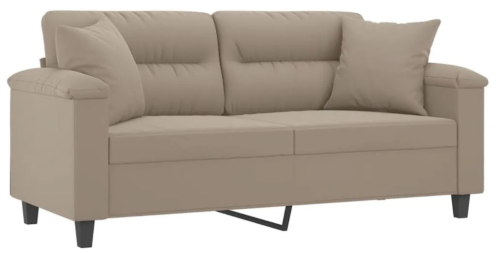 Sofá 2 lugares c/ almofadas 140 cm microfibra cinza-acastanhado