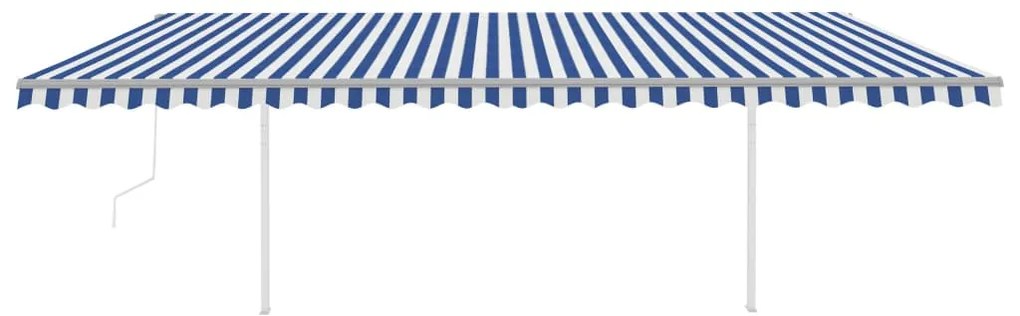 Toldo retrátil automático com postes 6x3,5 m azul e branco