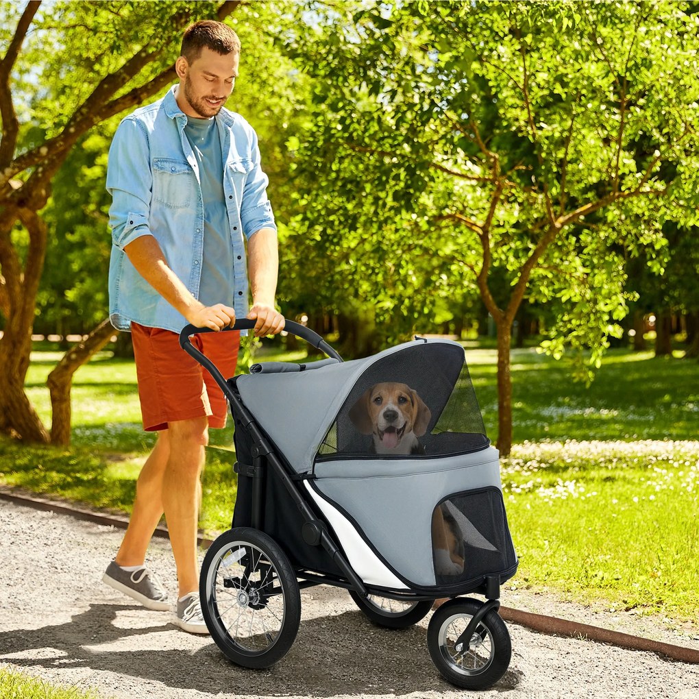 Carrinho de Passeio para Cão, 101 x 64 x 93 cm, Dobrável, Cinzento