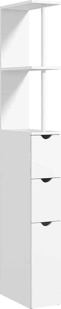 Móvel de coluna para casa de banho 15 x 33 x 136,5 cm, armário de casa de banho com gavetas e prateleiras abertas, branco