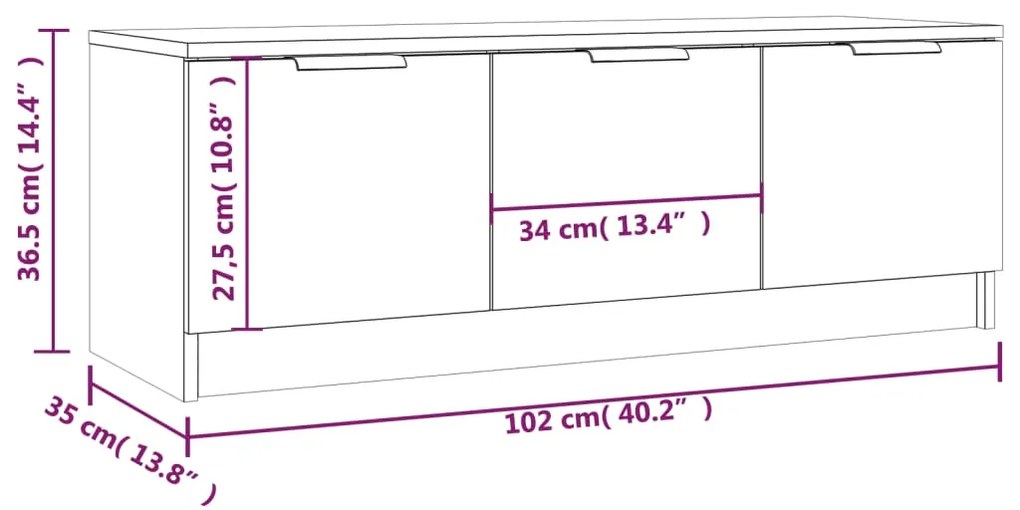 Móvel p/ TV 102x35x36,5 cm madeira processada cinzento cimento