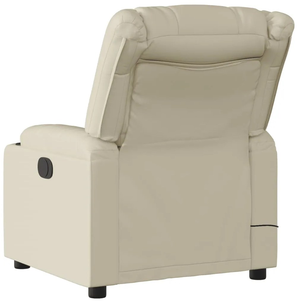 Poltrona massagens reclinável elétrica couro artificial creme