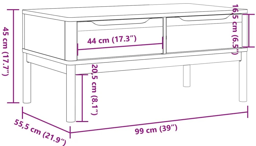 Mesa de centro FLORO 99x55,5x45 cm pinho maciço castanho mel