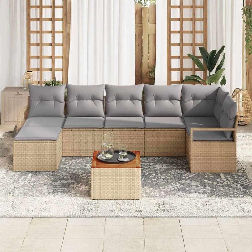 Conjunto de Sofá de Jardim 8 pcs Bege, cinza claro Grande