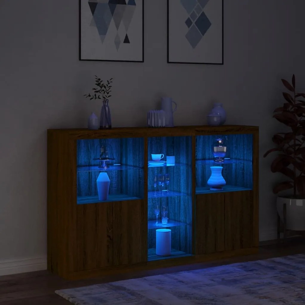 Aparador com luzes LED 162x37x100 cm carvalho castanho