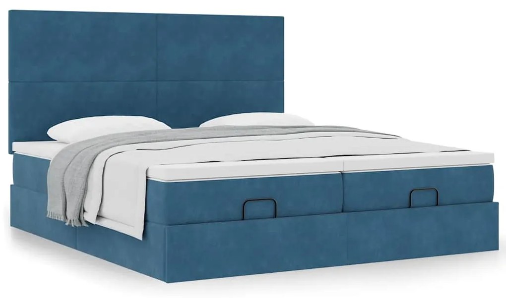 Estrutura cama otomana colchões 180x200 cm veludo azul escuro