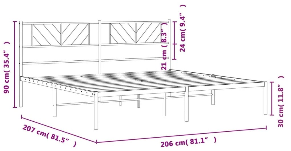 Estrutura de cama com cabeceira 200x200 cm metal branco