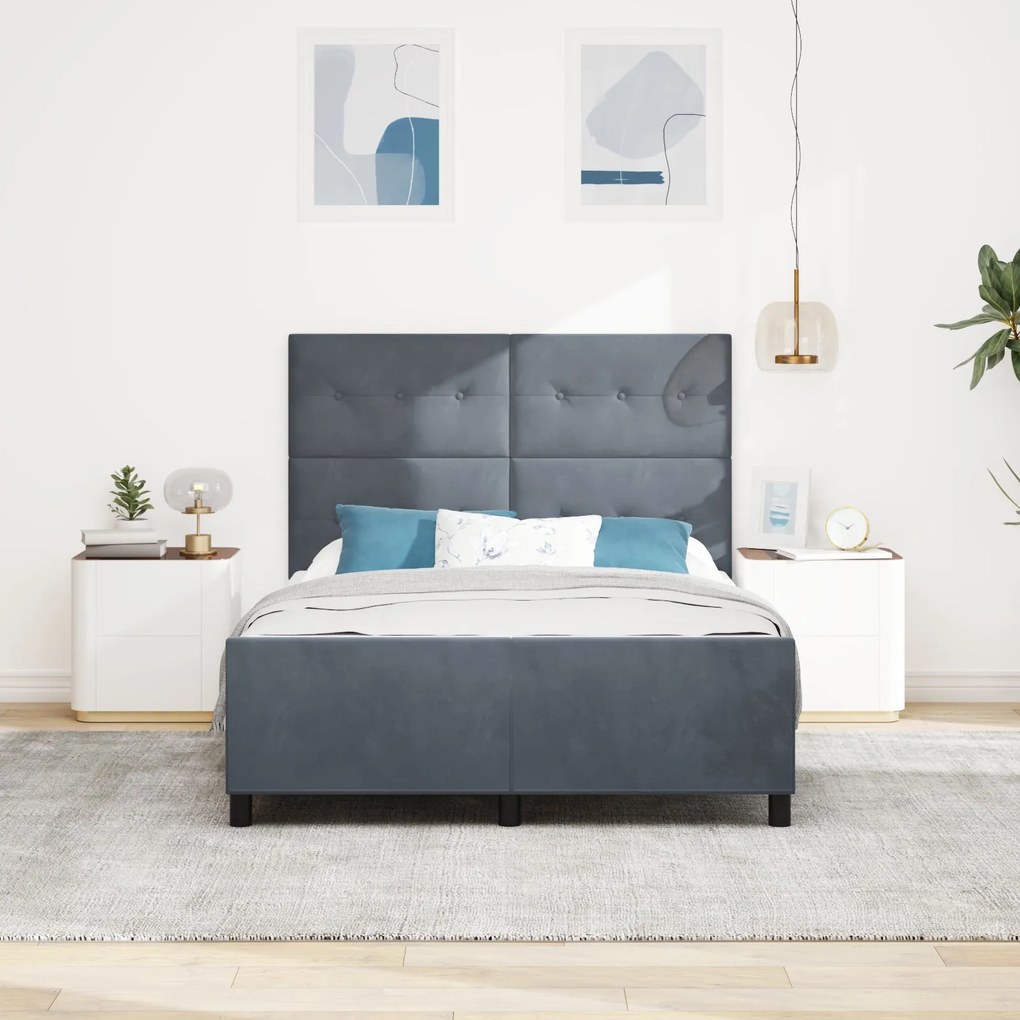 Cama vidaXL Cinza Escuro 160x200 cm Veludo