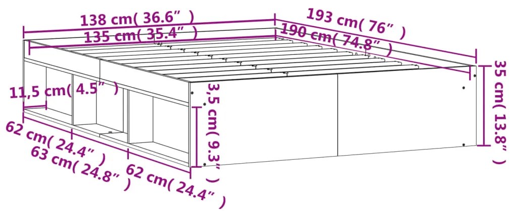 Estrutura de cama de casal 135x190 cm preto