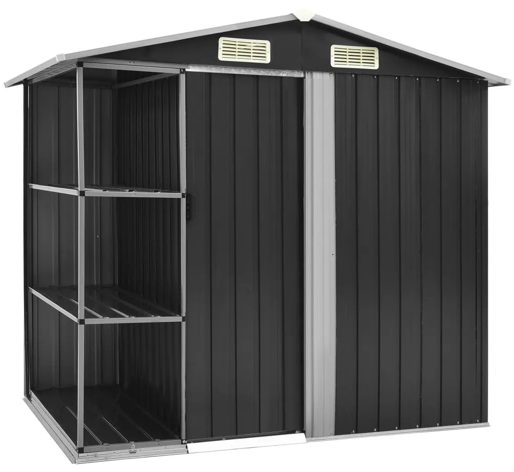 47106 vidaXL Abrigo de jardim c/ prateleiras 205x130x183 cm ferro antracite